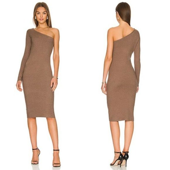 Monrow Super Soft One Shoulder Midi Dress Women's Dusty Cocoa Size: XS NWOT - Picture 1 of 9